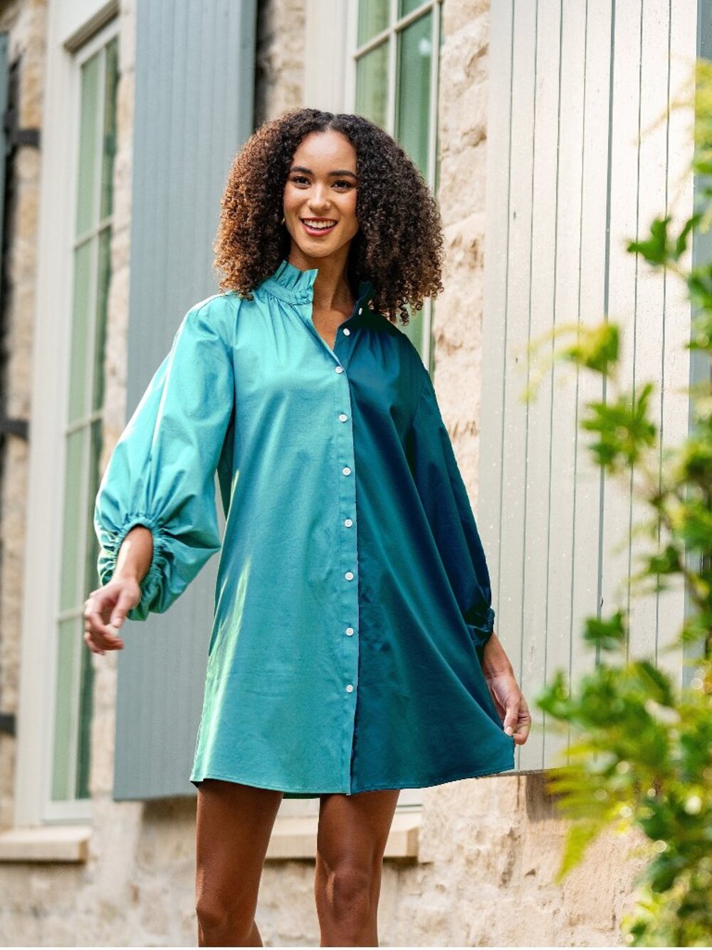 Crosby NWT Mollie Burch Sz S Olive Ruffle Collar Button Front Shirt Dress $258.